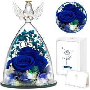 Mom Gifts from Daughter Son, Mothers Day Rose Gifts for Mom Grandma Women Wife, Angel Figurines with Real Blue Rose Gifts for Her, Mother's Day Flower Gift Ideas, Preserved Rose in Glass for Birthday in Saudi Arabia
