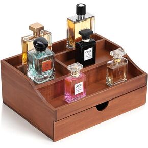 منظم الكولونيا الخشبي WPKLTMZ للرجال رف عرض مرتفع بثلاثة طبقات مع تخزين درج وحجرة مخفية، حامل كولونيا للديكور - فكرة هدية رائعة in Kuwait