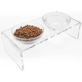 Acrylic Elevated Dog Cat Bowls Pet Feeder Double Bowl Raised Stand Comes with 2 Removable Glass Bowls and 2 Stainless Steel Bowls.Perfect for Large Dogs, 7.2" Tall in Kuwait