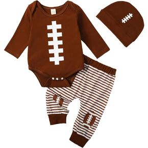 FreshBeautiCity Newborn Baby Football Outfits Long Sleeve Print Romper Elastic Pants Hat 3pcs Fall Sets Infant Boys Clothes in Saudi Arabia