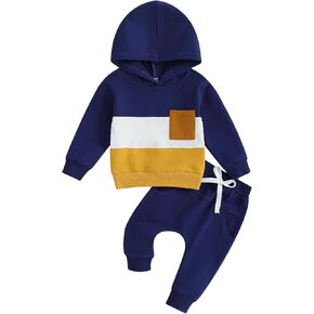 MERSARIPHY Baby Boy Clothes Set Color Block Long Sleeve Hooded Sweatshirt Pant Sweatsuit Infant Fall Winter Outfits