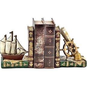 Bellaa 24247 Pirate Ship Bookends Captain Sailboat Crew Sailor Nautical Coastal Home Decor Art Statues Book Ends Shelves Stoppers Holder Nonskid Shelf Heavy Duty Supports Vintage Style in Kuwait