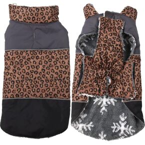 JoyDaog Fleece Lined Warm Dog Jacket for Winter Outdoor Waterproof Reflective Large Dog Coat,Leopard Print XL in Kuwait