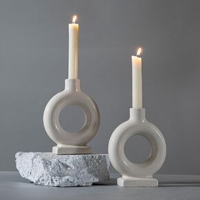 حامل عصي الشموع السيراميكي الحديث من Liotww، مجموعة محايدة من شمعدان مستدق شمعدان دائري مع فتحات، لديكور المنزل في طاولة الشمال (كريمي أبيض) in Kuwait