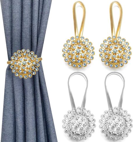 4 قطع رائعة من الكريستال المتلألئ على شكل زهرة مشابك تثبيت للستائر المغناطيسية مع سلك زنبركي عالي المرونة لتزيين المكتب المنزلي in Kuwait