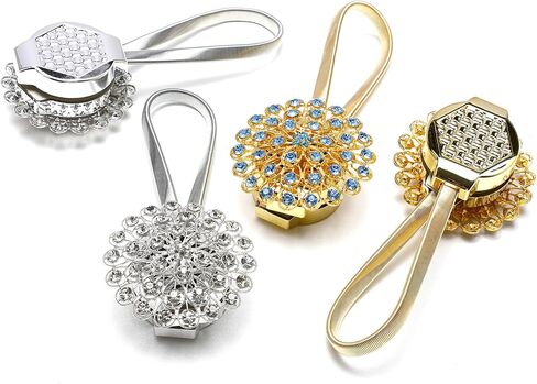 4 قطع رائعة من الكريستال المتلألئ على شكل زهرة مشابك تثبيت للستائر المغناطيسية مع سلك زنبركي عالي المرونة لتزيين المكتب المنزلي in Kuwait