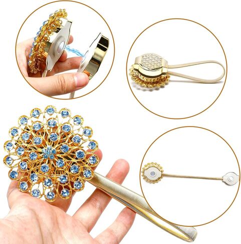 4 قطع رائعة من الكريستال المتلألئ على شكل زهرة مشابك تثبيت للستائر المغناطيسية مع سلك زنبركي عالي المرونة لتزيين المكتب المنزلي in Kuwait