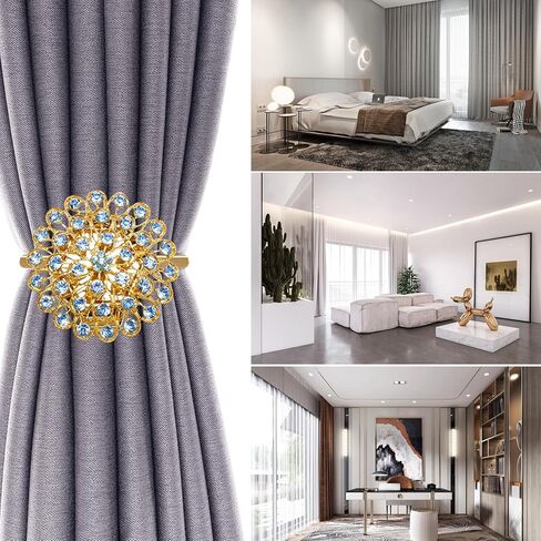 4 قطع رائعة من الكريستال المتلألئ على شكل زهرة مشابك تثبيت للستائر المغناطيسية مع سلك زنبركي عالي المرونة لتزيين المكتب المنزلي in Kuwait