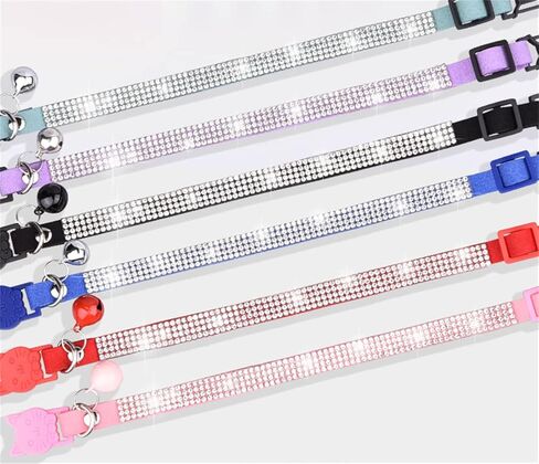 طوق قطط من حجر الراين للفتيات، أطواق انفصالية لطيفة على شكل زهرة هريرة كريستال ألماس قابلة للتعديل مع جرس جلد مخملي ناعم لامع لقطط XS صغيرة (قطعة واحدة) in Kuwait