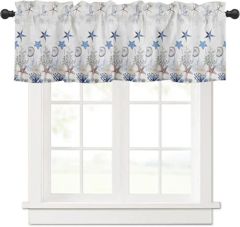 ستائر Vograud Ocean للنوافذ البحرية، نجم البحر، فرس البحر، ستائر المطبخ، قضيب الجيب، قابلة للغسل، معالجة النوافذ الصغيرة للحمام/غرفة المعيشة/غرفة النوم/ديكور المنزل in Kuwait