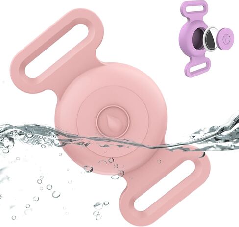 Waterproof Airtag Dog Collar Holder Compatible with Apple AirTag, Silicone Waterproof Air Tag Case for Dog Collar, Anti-Lost AirTag Holder for Pet Cat Dog GPS Tracker (Pink) in Kuwait