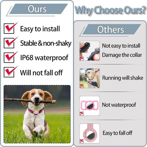 Waterproof Airtag Dog Collar Holder Compatible with Apple AirTag, Silicone Waterproof Air Tag Case for Dog Collar, Anti-Lost AirTag Holder for Pet Cat Dog GPS Tracker (Pink) in Kuwait