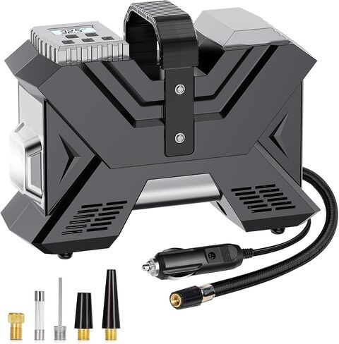 Tire Inflator Portable Air Compressor Car Air Pump for Car Tires_Car Accessories. 12V DC Digital Pressure Gauge 150PSI with Emergency LED Light for Bicycle,Balls. in Saudi Arabia