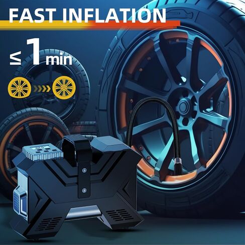 Tire Inflator Portable Air Compressor Car Air Pump for Car Tires_Car Accessories. 12V DC Digital Pressure Gauge 150PSI with Emergency LED Light for Bicycle,Balls. in Saudi Arabia