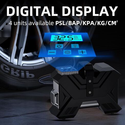 Tire Inflator Portable Air Compressor Car Air Pump for Car Tires_Car Accessories. 12V DC Digital Pressure Gauge 150PSI with Emergency LED Light for Bicycle,Balls. in Saudi Arabia