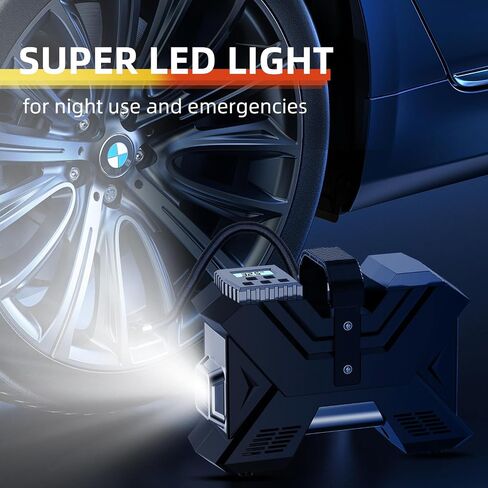 Tire Inflator Portable Air Compressor Car Air Pump for Car Tires_Car Accessories. 12V DC Digital Pressure Gauge 150PSI with Emergency LED Light for Bicycle,Balls. in Saudi Arabia