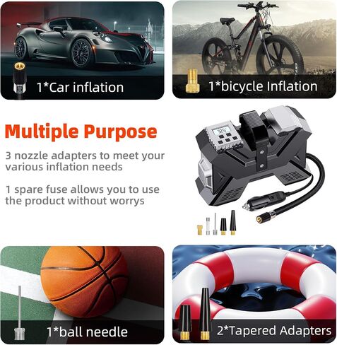 Tire Inflator Portable Air Compressor Car Air Pump for Car Tires_Car Accessories. 12V DC Digital Pressure Gauge 150PSI with Emergency LED Light for Bicycle,Balls. in Saudi Arabia