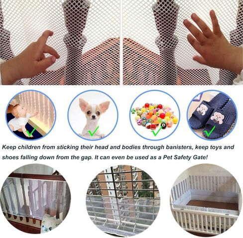 Child Safety Clear Banister Guard Net for Stairs, CuleedTec 16.5x2.5ft Protection Preathable Crib Mesh Liner Bumper for Baby, Cat Fence, Balcony Screen Cat Netting for Pets,SGS Passed in Kuwait