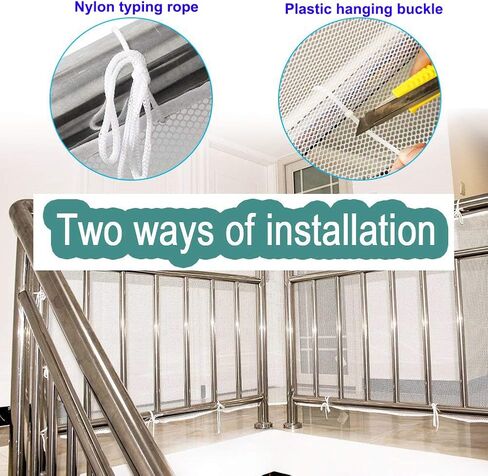 Child Safety Clear Banister Guard Net for Stairs, CuleedTec 16.5x2.5ft Protection Preathable Crib Mesh Liner Bumper for Baby, Cat Fence, Balcony Screen Cat Netting for Pets,SGS Passed in Kuwait
