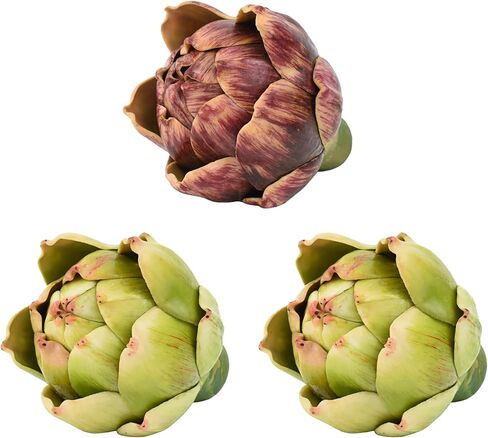 Luckforest Artificial Artichokes, Small Simulation Artichoke Fake Fruits for Home Kitchen Decor Wedding Table Fruit Basket Decoration Set of 3 (Green, Red) in Saudi Arabia