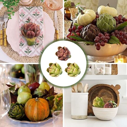 Luckforest Artificial Artichokes, Small Simulation Artichoke Fake Fruits for Home Kitchen Decor Wedding Table Fruit Basket Decoration Set of 3 (Green, Red) in Saudi Arabia