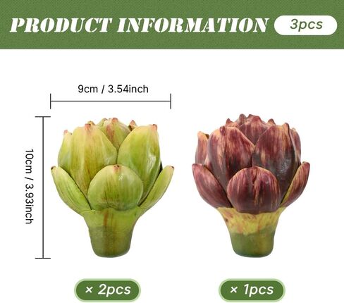 Luckforest Artificial Artichokes, Small Simulation Artichoke Fake Fruits for Home Kitchen Decor Wedding Table Fruit Basket Decoration Set of 3 (Green, Red) in Saudi Arabia