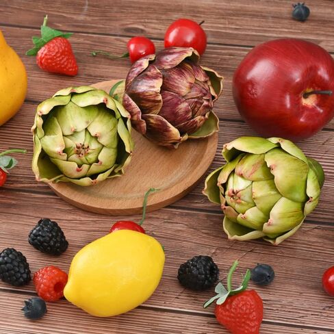 Luckforest Artificial Artichokes, Small Simulation Artichoke Fake Fruits for Home Kitchen Decor Wedding Table Fruit Basket Decoration Set of 3 (Green, Red) in Saudi Arabia