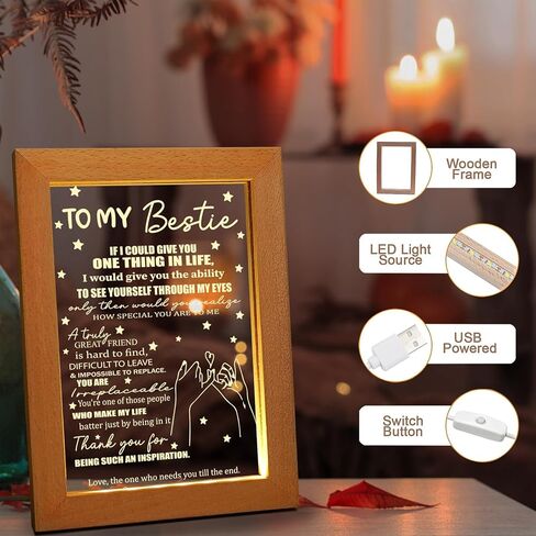 هدايا الصداقة من MAMAGIFTREE للنساء والأصدقاء - هدايا عيد ميلاد أفضل صديق، هدايا Bestie للنساء، هدايا BFF، أضواء ليلية للأصدقاء مع إطار خشبي in Kuwait