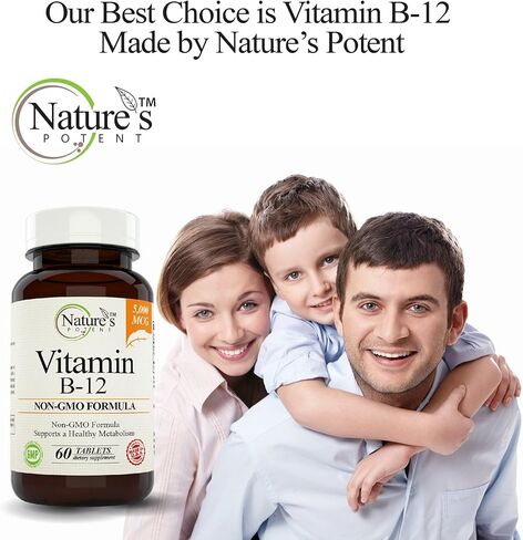 Nature's Potent Vitamin B-12، 5000 ميكروغرام، مكمل غير معدّل وراثيًا مع ميثيل كوبالامين (ميثيل ب12) - أفضل دعم لتعزيز عملية التمثيل الغذائي وزيادة مستويات الطاقة - معروض (60 قرصًا) in Kuwait
