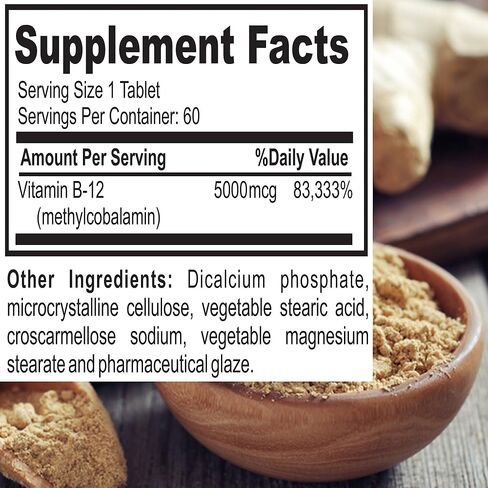 Nature's Potent Vitamin B-12، 5000 ميكروغرام، مكمل غير معدّل وراثيًا مع ميثيل كوبالامين (ميثيل ب12) - أفضل دعم لتعزيز عملية التمثيل الغذائي وزيادة مستويات الطاقة - معروض (60 قرصًا) in Kuwait