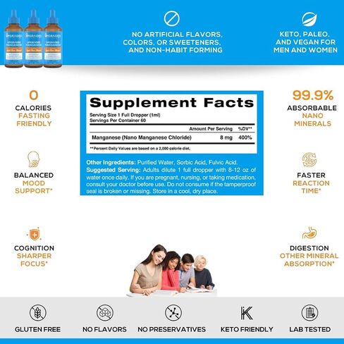 Upgraded Formulas Manganese Supplement with Liquid Nano Minerals - Antioxidant, Sharper Memory and Increased Energy - Vegan, Paleo (2 Fluid Ounces) in Saudi Arabia