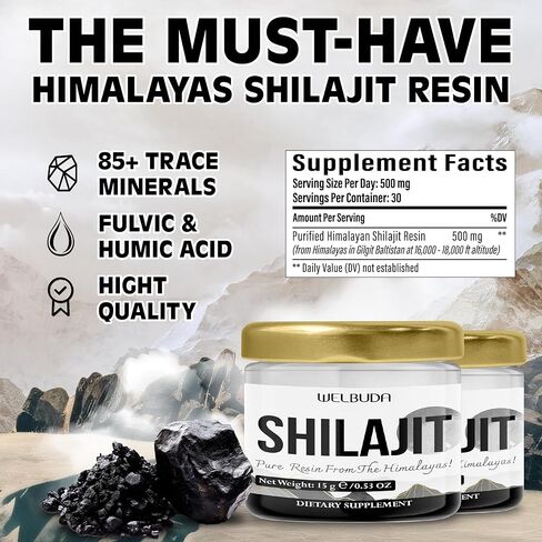 2Packs 15Gr Shilajit Pure Himalayan Organic with Fulvic Acid, Humic Acid and 85+ Trace Minerals - Shilajit Resin Supplement Support Immune System, Energy Production & Brain Health - 60-Day Supply in Kuwait