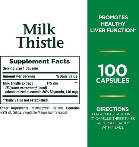 Nature's Bounty Milk Thistle, Herbal Health Supplement, Supports Liver Health, 175mg, 100 Softgels (Pack of 2) in Saudi Arabia