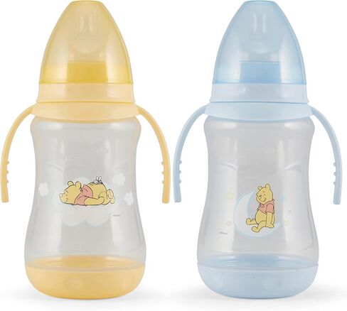 Disney 2 Pack 7 Ounce Baby Bottles with Character Prints and Colored Covers with Double Handle - BPA Free and Easy to Clean in Saudi Arabia