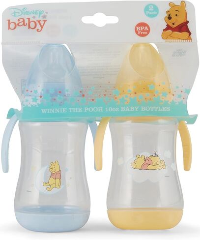 Disney 2 Pack 7 Ounce Baby Bottles with Character Prints and Colored Covers with Double Handle - BPA Free and Easy to Clean in Saudi Arabia