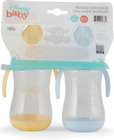 Disney 2 Pack 7 Ounce Baby Bottles with Character Prints and Colored Covers with Double Handle - BPA Free and Easy to Clean in Saudi Arabia
