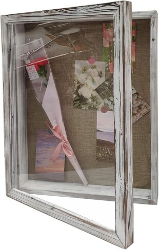 WANLIAN Shadow Box Frame16x20, Extra Large Shadow Boxes Display Cases 16x20“ Wooden Linen Back, Wall-Mounted Deep Display Box Picture Frame for Photos Memorabilia Wedding Jersey Medals Antique (White) in Saudi Arabia