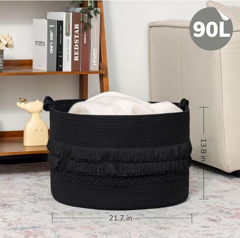 سلة تخزين كبيرة جدًا من TIMEYARD، سلة سوداء مقاس 21.7 بوصة × 13.8 بوصة مع مقبض للبطانيات وصندوق ألعاب الكلاب، وسلة مزخرفة وسلال غسيل للأطفال للملابس والوسائد والمناشف، 90 لترًا باللون الأسود in Kuwait