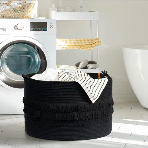 سلة تخزين كبيرة جدًا من TIMEYARD، سلة سوداء مقاس 21.7 بوصة × 13.8 بوصة مع مقبض للبطانيات وصندوق ألعاب الكلاب، وسلة مزخرفة وسلال غسيل للأطفال للملابس والوسائد والمناشف، 90 لترًا باللون الأسود in Kuwait