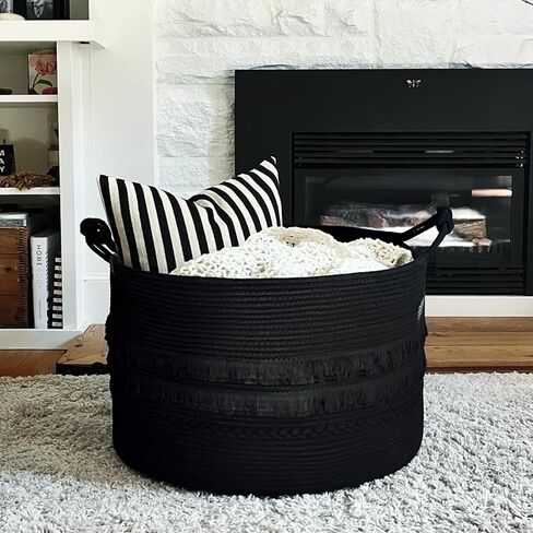 سلة تخزين كبيرة جدًا من TIMEYARD، سلة سوداء مقاس 21.7 بوصة × 13.8 بوصة مع مقبض للبطانيات وصندوق ألعاب الكلاب، وسلة مزخرفة وسلال غسيل للأطفال للملابس والوسائد والمناشف، 90 لترًا باللون الأسود in Kuwait