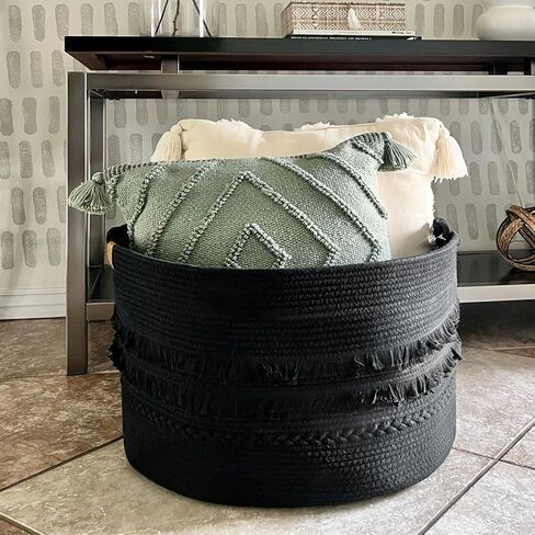 سلة تخزين كبيرة جدًا من TIMEYARD، سلة سوداء مقاس 21.7 بوصة × 13.8 بوصة مع مقبض للبطانيات وصندوق ألعاب الكلاب، وسلة مزخرفة وسلال غسيل للأطفال للملابس والوسائد والمناشف، 90 لترًا باللون الأسود in Kuwait