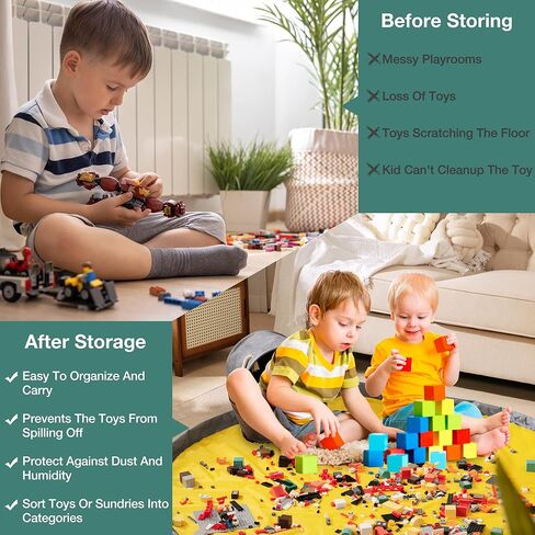 سلة تخزين الألعاب ومكعبات البناء من إيتيريش لغرف الأطفال - منظم تخزين منظم للألعاب، حقيبة قماش لغرفة اللعب هدية للأولاد والبنات (رمادي 13 بوصة × 12.5 بوصة) in Kuwait