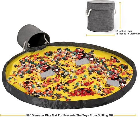 سلة تخزين الألعاب ومكعبات البناء من إيتيريش لغرف الأطفال - منظم تخزين منظم للألعاب، حقيبة قماش لغرفة اللعب هدية للأولاد والبنات (رمادي 13 بوصة × 12.5 بوصة) in Kuwait