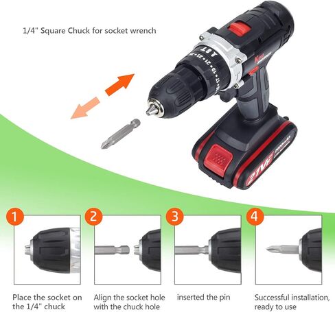 طقم مفك مثقاب لاسلكي مع بطاريتين، مثقاب كهربائي King Showden 21V 50Nm 25+3، ظرف بدون مفتاح 3/8 بوصة، سرعة متغيرة ومفك براغي كهربائي LED مدمج لجدار الحفر والطوب والخشب والمعادن in Kuwait