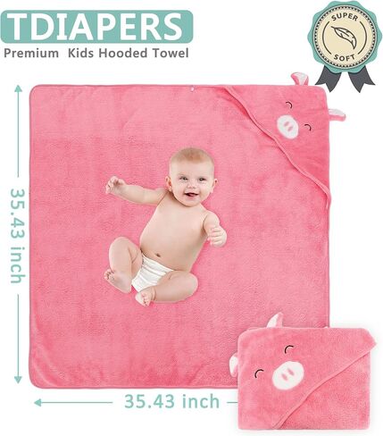 منشفة بغطاء رأس للأطفال من TDIAPERS، منشفة حمام ناعمة وعالية الامتصاص، هدايا استحمام للأطفال للأولاد والبنات in Kuwait