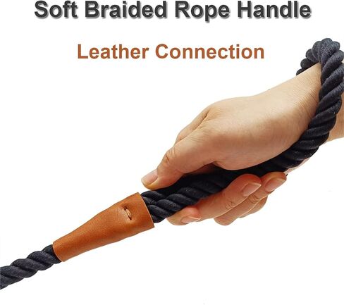 6 FT Rope Dog Leash, Soft Strong Braided Black Dog Leash with Leather Tailor Connection Pet Leash for Small Medium Large Dogs in Saudi Arabia