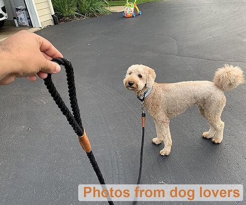 6 FT Rope Dog Leash, Soft Strong Braided Black Dog Leash with Leather Tailor Connection Pet Leash for Small Medium Large Dogs in Saudi Arabia