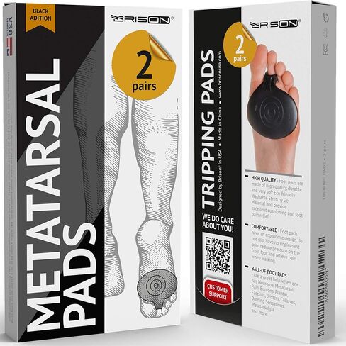 Brison Metatarsal Pads Ball of Foot Cushions for Women and Men - Soft Gel Foot Pads Metatarsal Forefoot Cushioning Foot Pain Relief - 2 Pairs Clear (Black) in Kuwait
