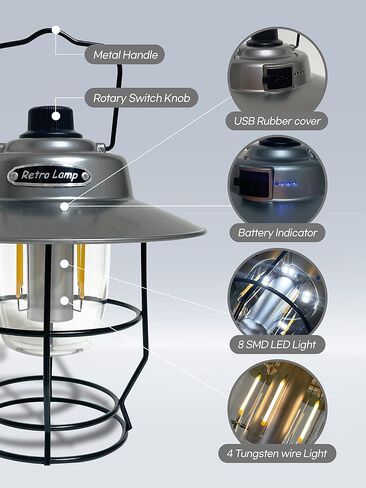 مصباح يدوي CreaViva Lantern للتخييم، والطوارئ، وانقطاع التيار الكهربائي، والمشي لمسافات طويلة، وصيد الأسماك، في الأماكن المغلقة، ضوء مقاوم للماء (لون فضي) in Saudi Arabia