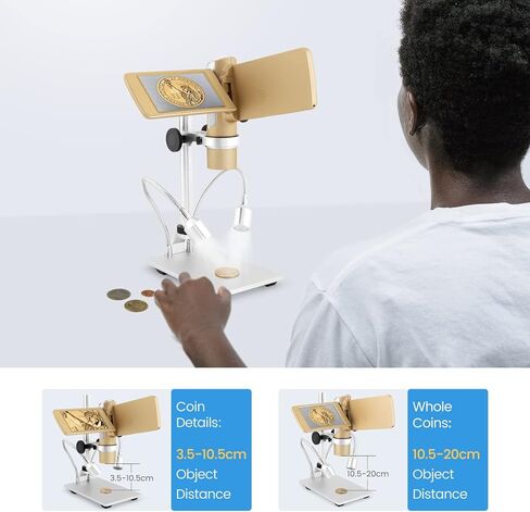 اندوستار مجهر رقمي AD203S 80-800X HDMI مع جيب بطاقة SD 32GB مجهر الكتروني للبالغين ادوات المراقبة الخارجية (ذهبي) in Kuwait